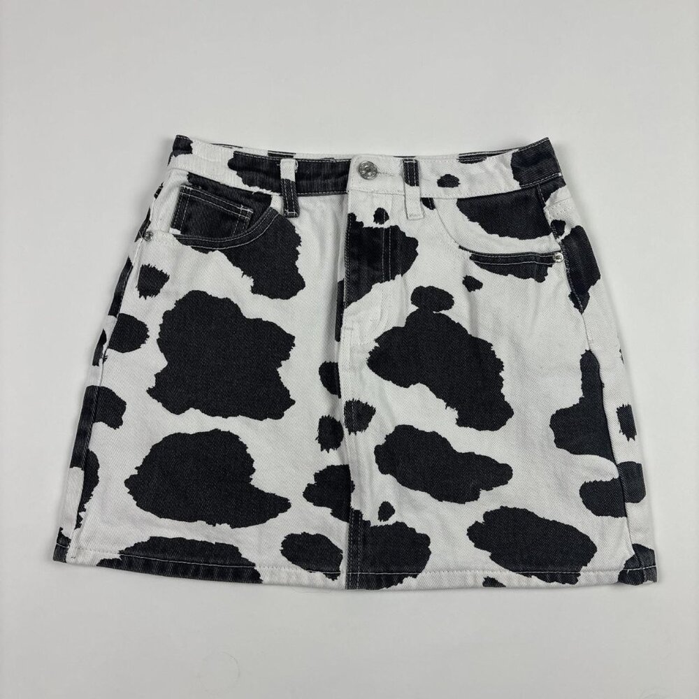 Shein Cowprint Denim Mini Skirt Womens XS Western Cowgirl